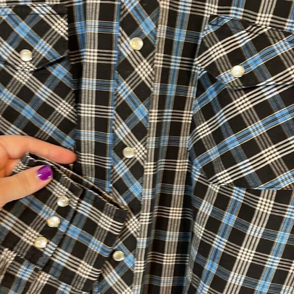Wrangler Black and Blue Plaid Pearl Snap Western Shirt Men's Size XL - Picture 4 of 4